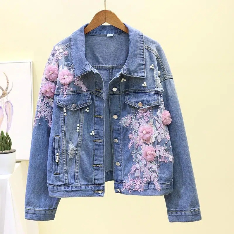 Embroidery Jeans Sakura - 2022 Mới Thêu Denim Ngắn Áo