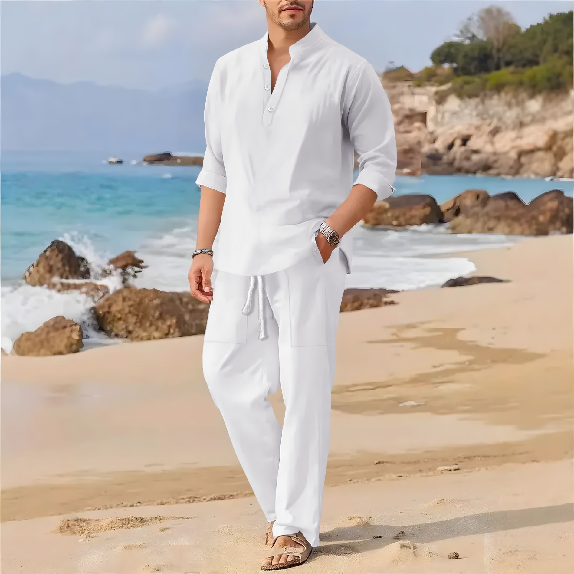 Men's retro cotton and linen s - đánh giá và giá Linen Fabric Natural