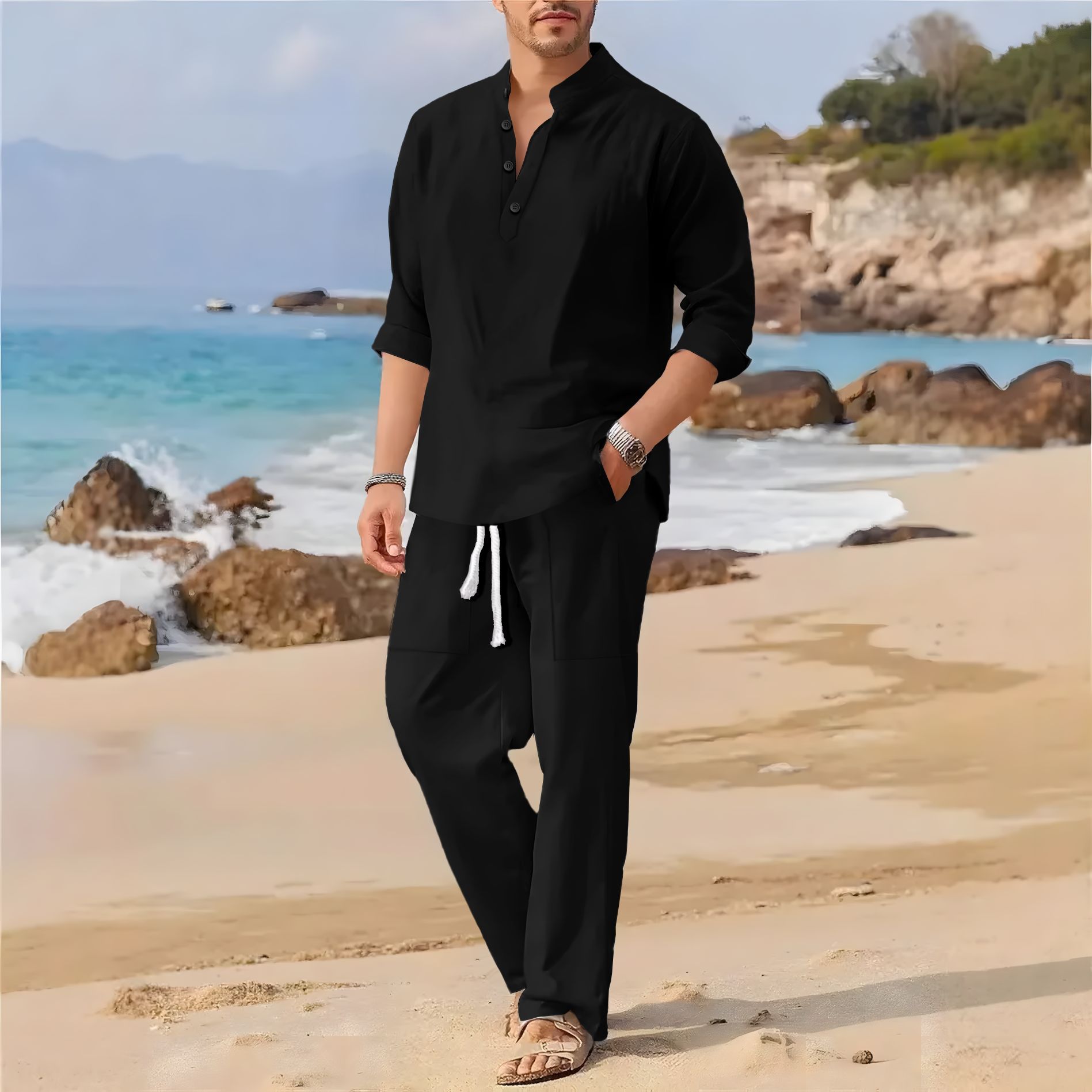 Men's retro cotton and linen s - đánh giá và giá Linen Fabric Natural