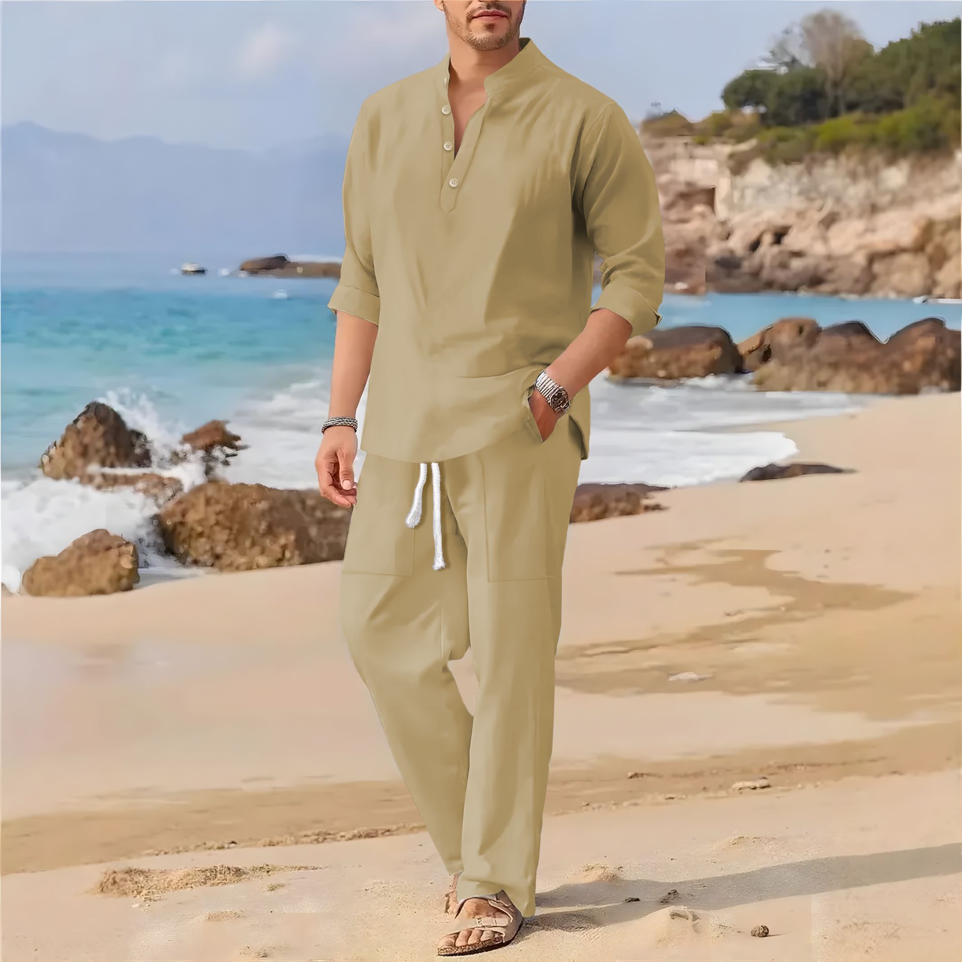 Men's retro cotton and linen s - đánh giá và giá Linen Fabric Natural