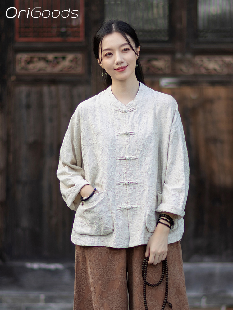 OriGoods JACQUARD Fabric Blous - đánh giá và giá Linen Fabric Natural