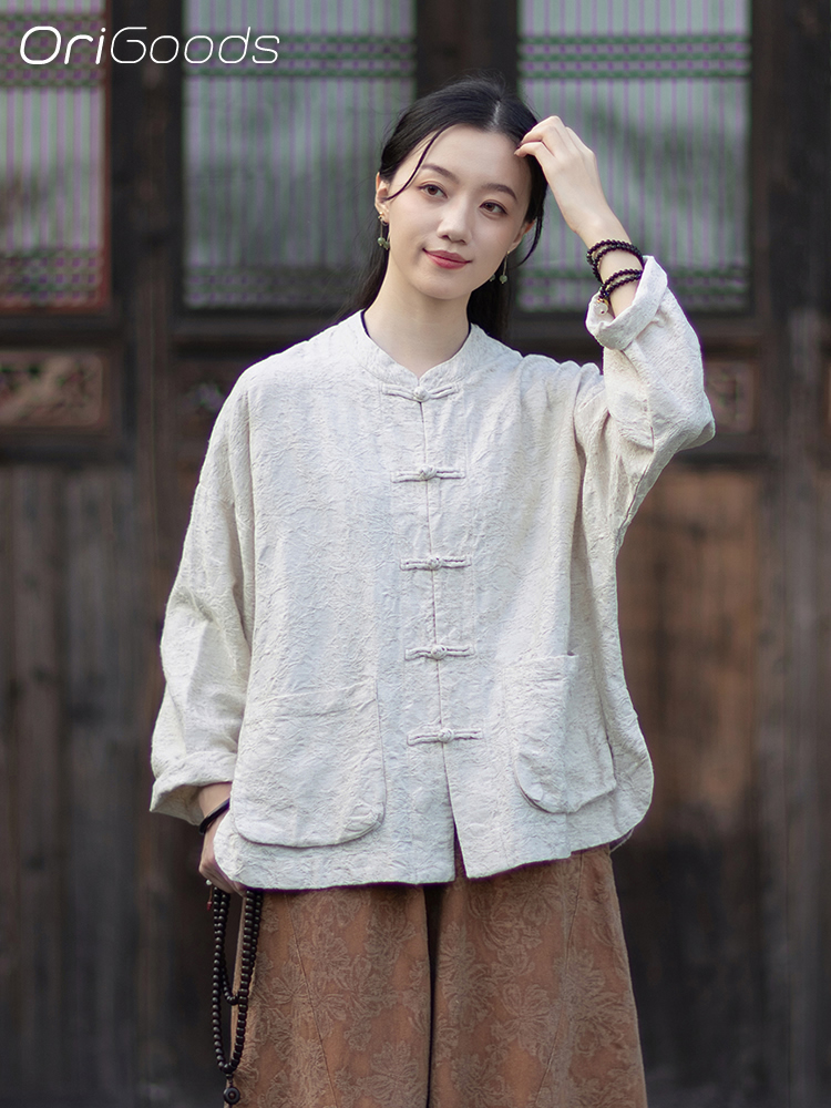 OriGoods JACQUARD Fabric Blous - đánh giá và giá Linen Fabric Natural
