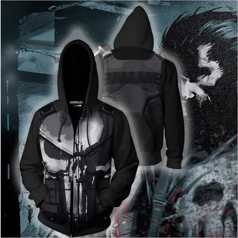 3D Printed Punisher Zip-up Hoo - đánh giá và giá Embroidery Zip Up Hoodie