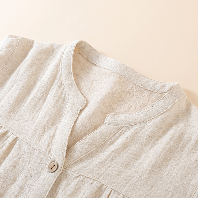 Japanese Style Women's V Neck  - đánh giá và giá Linen Fabric Natural